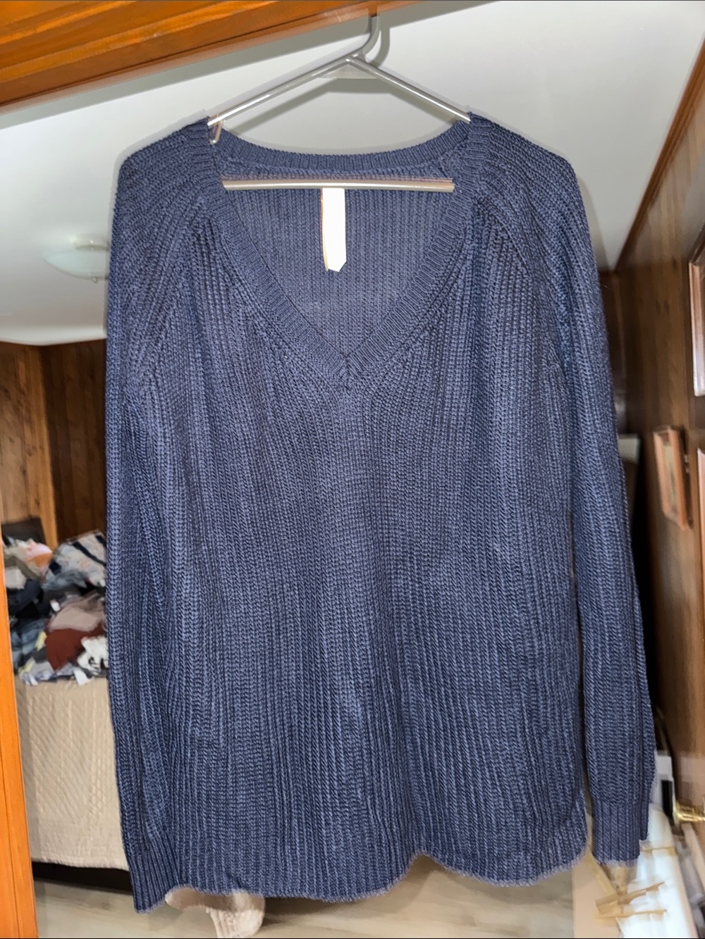 Pull&Bear Textured V-Neck Sweater in Deep Blue